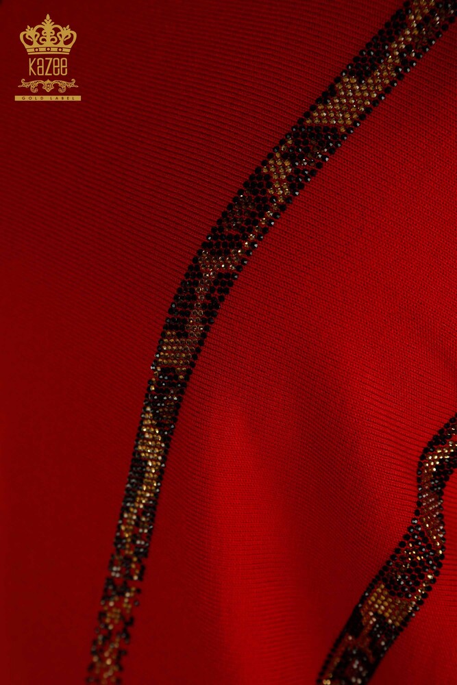 All'ingrosso Maglione Maglieria da Donna - Leopardo Pietra Ricamato - Rosso - 30633 | KAZEE - 3