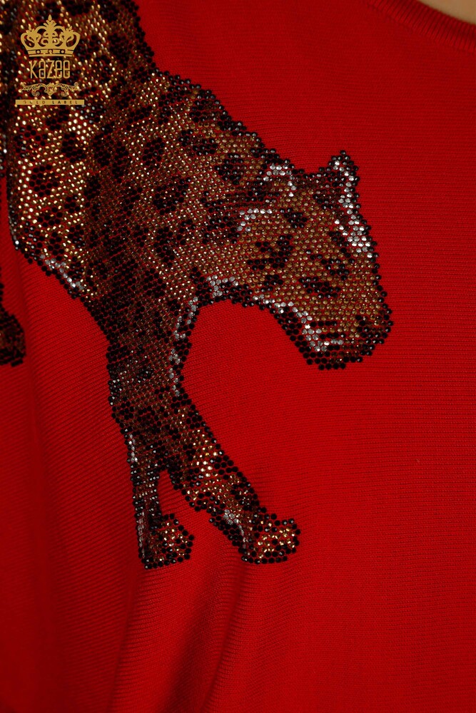 All'ingrosso Maglione Maglieria da Donna - Leopardo Pietra Ricamato - Rosso - 30633 | KAZEE - 6