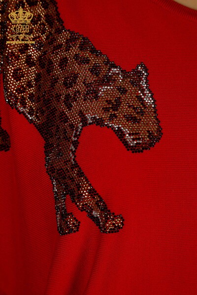 All'ingrosso Maglione Maglieria da Donna - Leopardo Pietra Ricamato - Rosso - 30633 | KAZEE - 6