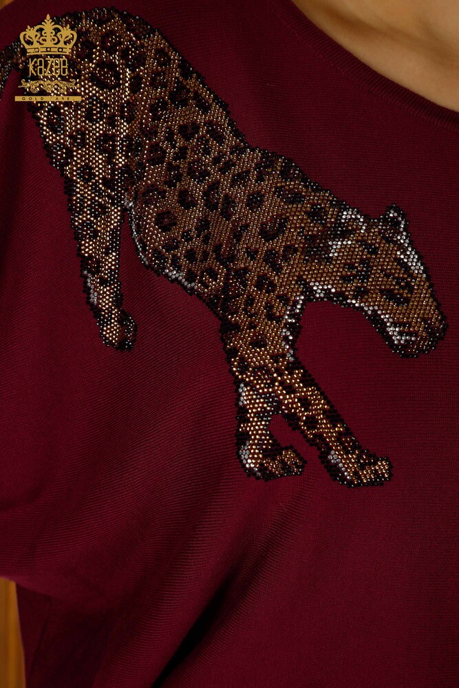 All'ingrosso Maglione Maglieria da Donna - Leopardo Pietra Ricamato - Lilla - 30633 | KAZEE - 4