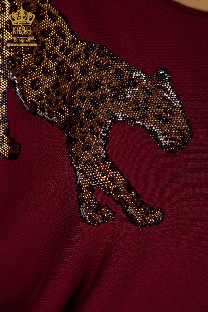 All'ingrosso Maglione Maglieria da Donna - Leopardo Pietra Ricamato - Lilla - 30633 | KAZEE - 5