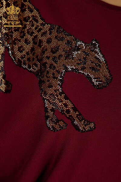 All'ingrosso Maglione Maglieria da Donna - Leopardo Pietra Ricamato - Lilla - 30633 | KAZEE - 5