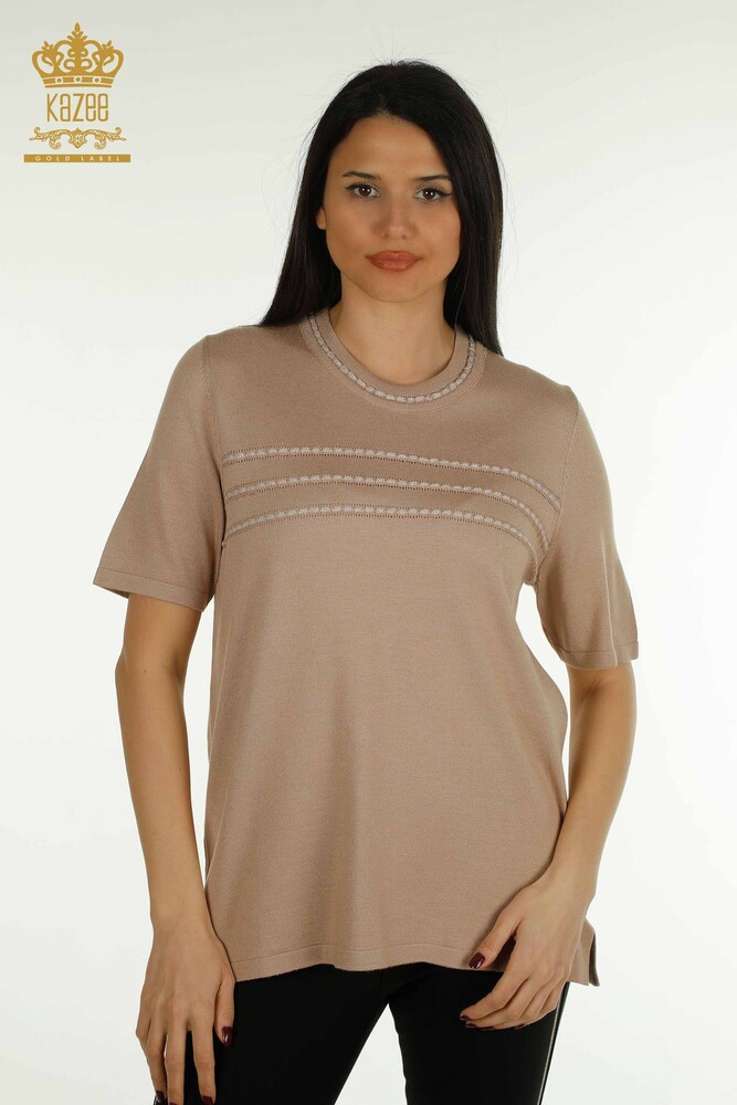 All'ingrosso Maglieria Maglieria da Donna - Modello Americano - Beige - 30352 | KAZEE - 1