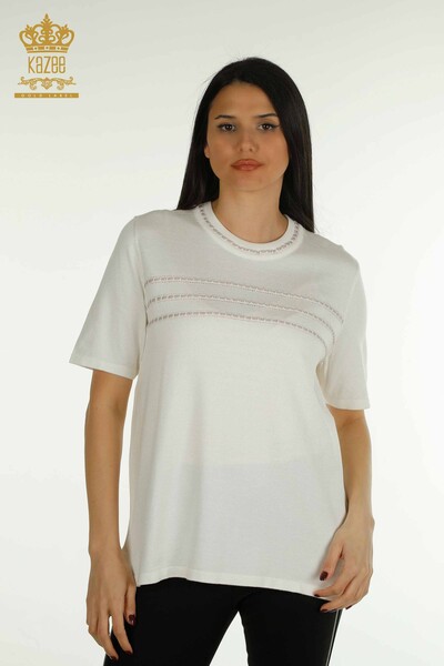 All'ingrosso Maglione Maglieria da donna - Modello americano - Ecru - 30352 | KAZEE 