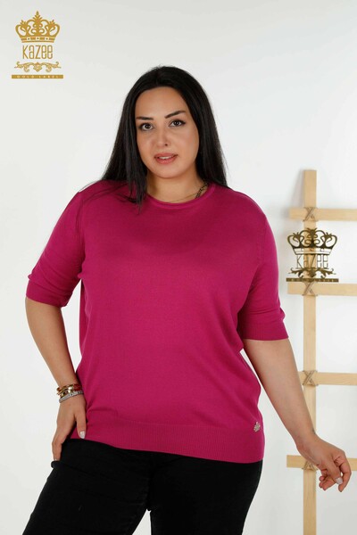 All'ingrosso Donna Maglione Maglieria - Modello Americano - Fucsia Scuro - 30443 | KAZEE 