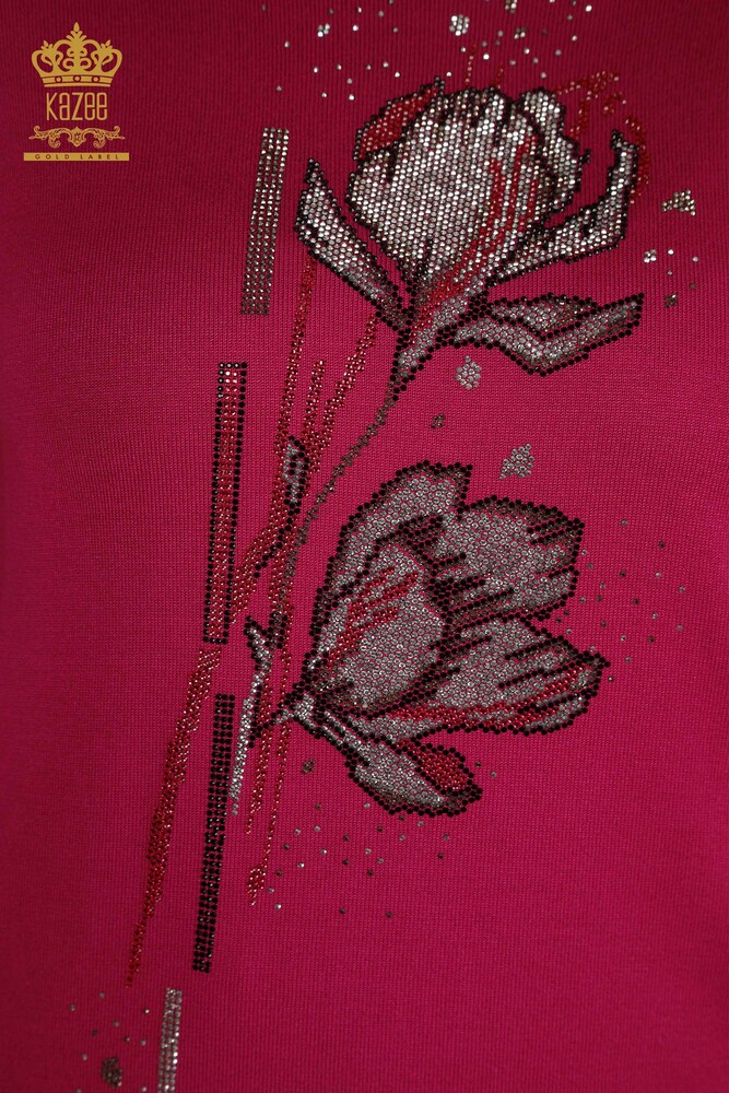 All'ingrosso Maglione Maglieria da Donna - Motivo Floreale - Fucsia - 30656 | KAZEE - 3