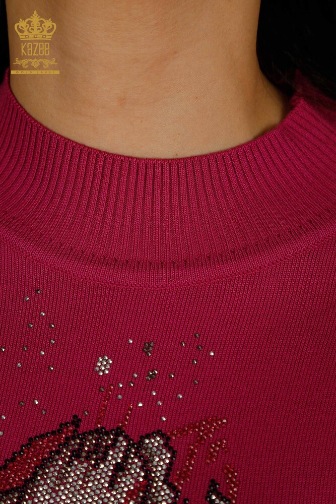 All'ingrosso Maglione Maglieria da Donna - Motivo Floreale - Fucsia - 30656 | KAZEE - 5