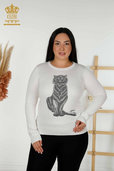 All'ingrosso Maglieria da donna Maglione - Motivo tigre - Ecru - 30127 | KAZEE 