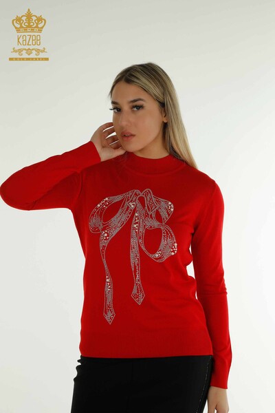 All'ingrosso Maglione di maglieria da donna - Perline Ricamato pietra - Rosso - 30672 | KAZEE 