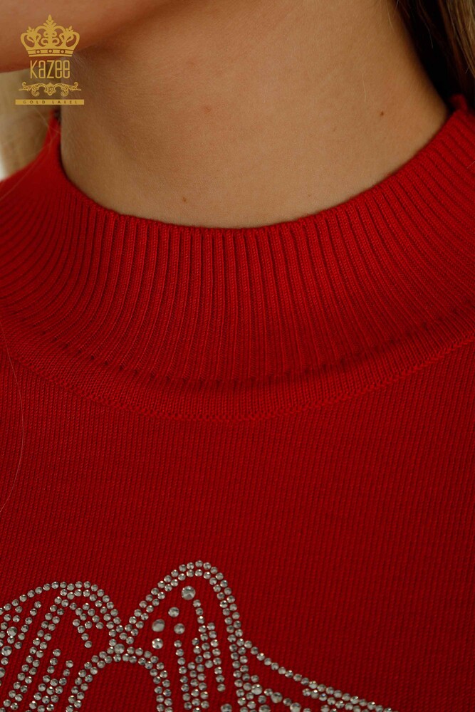 All'ingrosso Maglione di maglieria da donna - Perline Ricamato pietra - Rosso - 30672 | KAZEE - 5