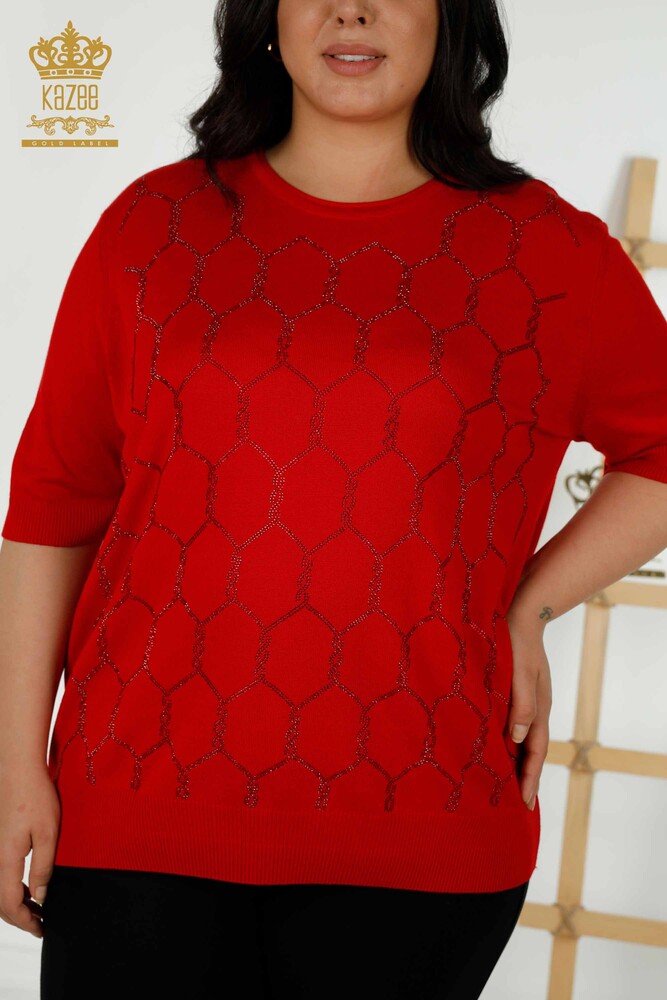 Maglieria Donna all'Ingrosso Maglione Stone Ricamato Rosso - 30317 | KAZEE - 2