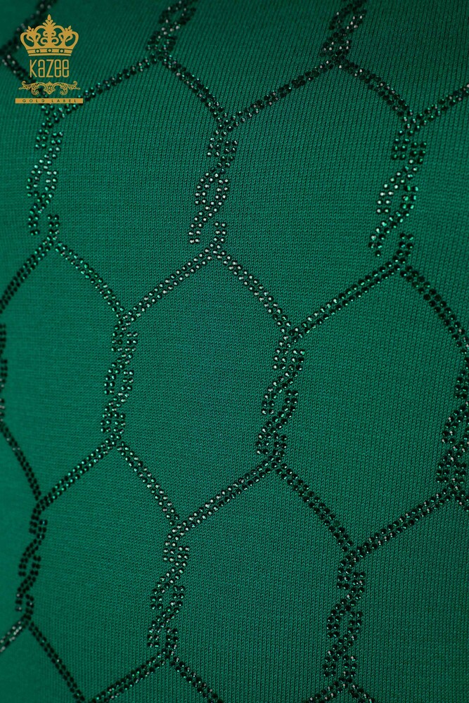 Maglieria Donna all'Ingrosso Maglione Pietra Ricamata Verde - 30317 | KAZEE - 3