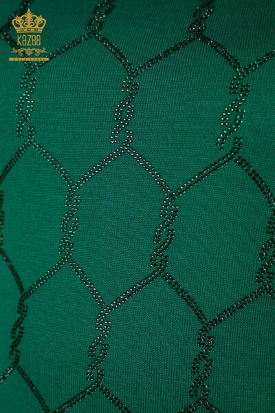 Maglieria Donna all'Ingrosso Maglione Pietra Ricamata Verde - 30317 | KAZEE - 3