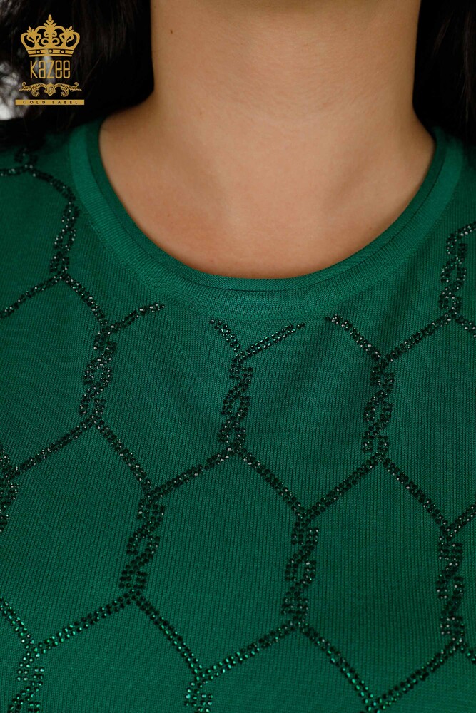 Maglieria Donna all'Ingrosso Maglione Pietra Ricamata Verde - 30317 | KAZEE - 4