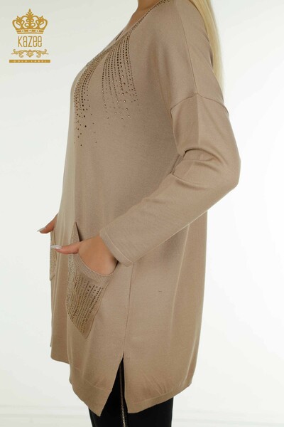 All'ingrosso Maglione di maglieria da donna - Pietra ricamato - beige - 30623 | KAZEE - 6