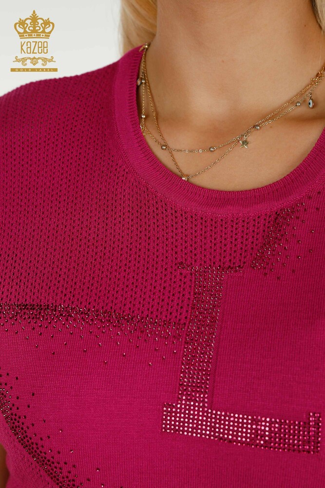 All'ingrosso Donna Maglione Maglieria da - Pietra Ricamato - Fucsia - 30501 | KAZEE - 3