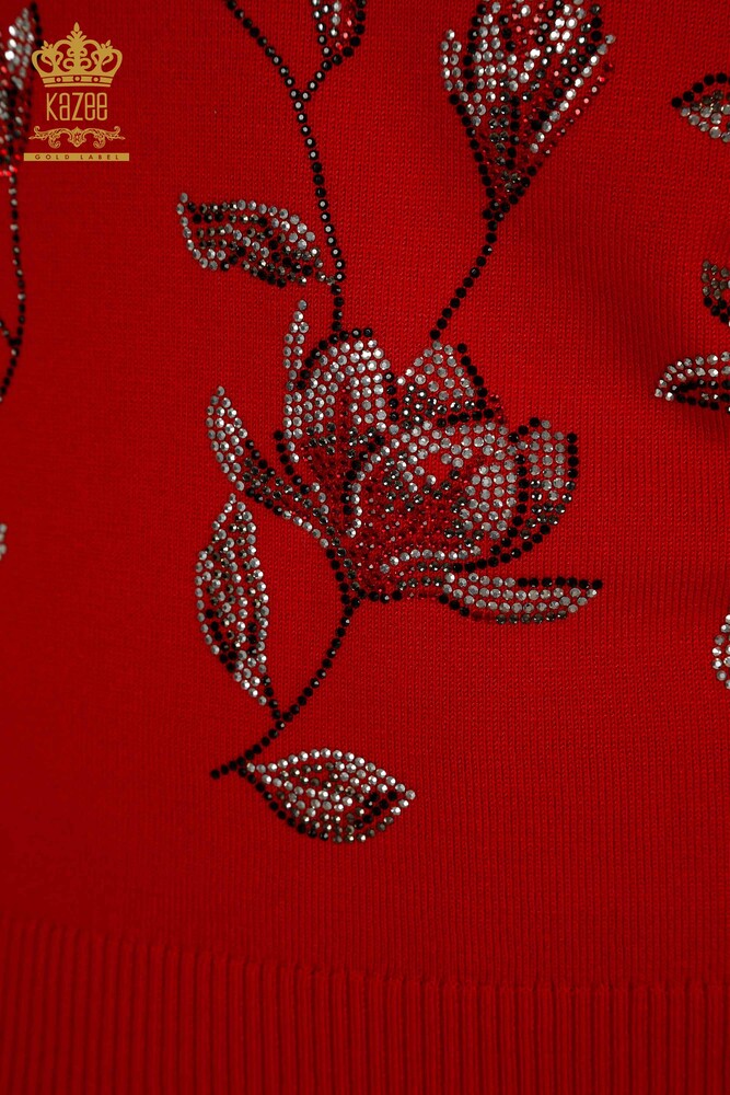 All'ingrosso Maglione di maglieria da donna - Pietra ricamato - Rosso - 30471 | KAZEE - 3