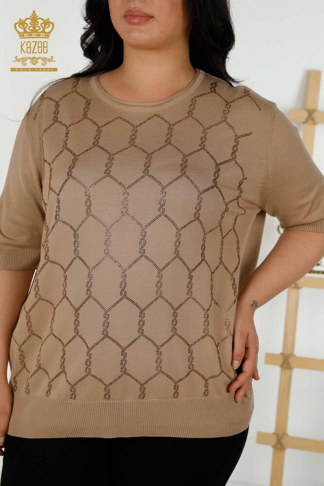 Maglieria Donna all'Ingrosso Maglione Stone Ricamato Beige - 30317 | KAZEE - 2