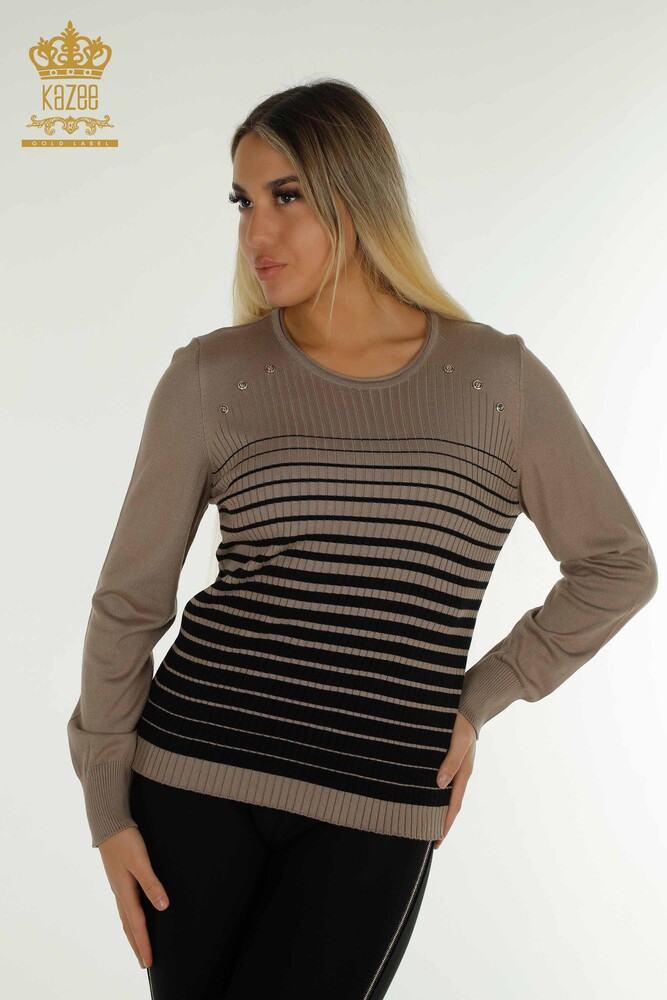 All'ingrosso Maglieria Maglione da donna - Spalle dettagliate - Visone-Nero - 30079 | KAZEE - 1