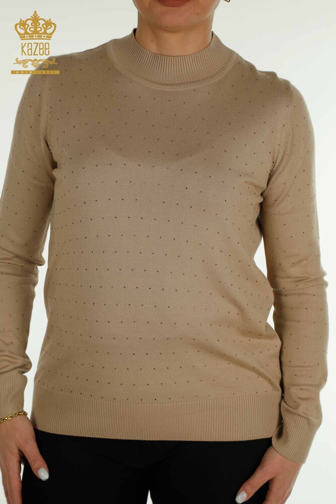 Maglieria da donna all'ingrosso maglione ricamato pietra beige - 30677 | KAZEE - 2