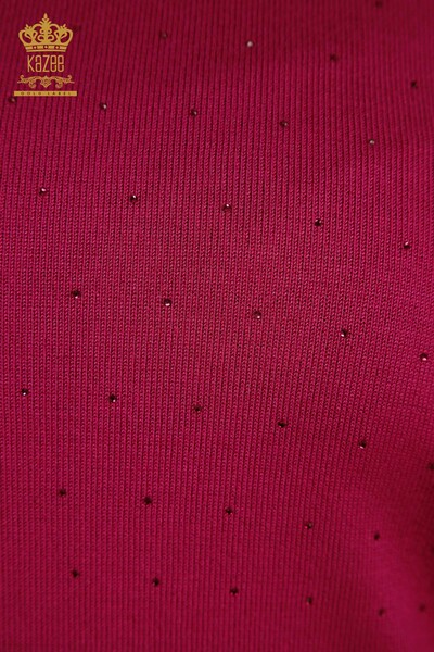 Maglieria da donna all'ingrosso maglione ricamato pietra fucsia - 30677 | KAZEE - 4