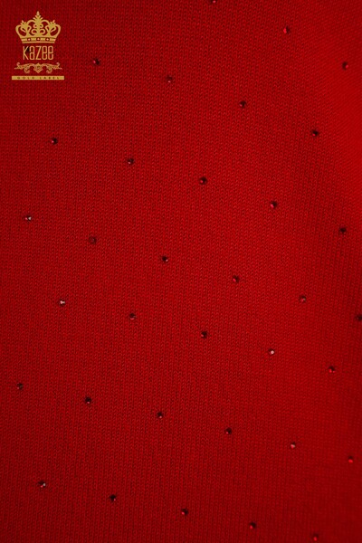 Maglieria all'ingrosso da donna maglione rosso con ricamo pietra - 30677 | KAZEE - 4