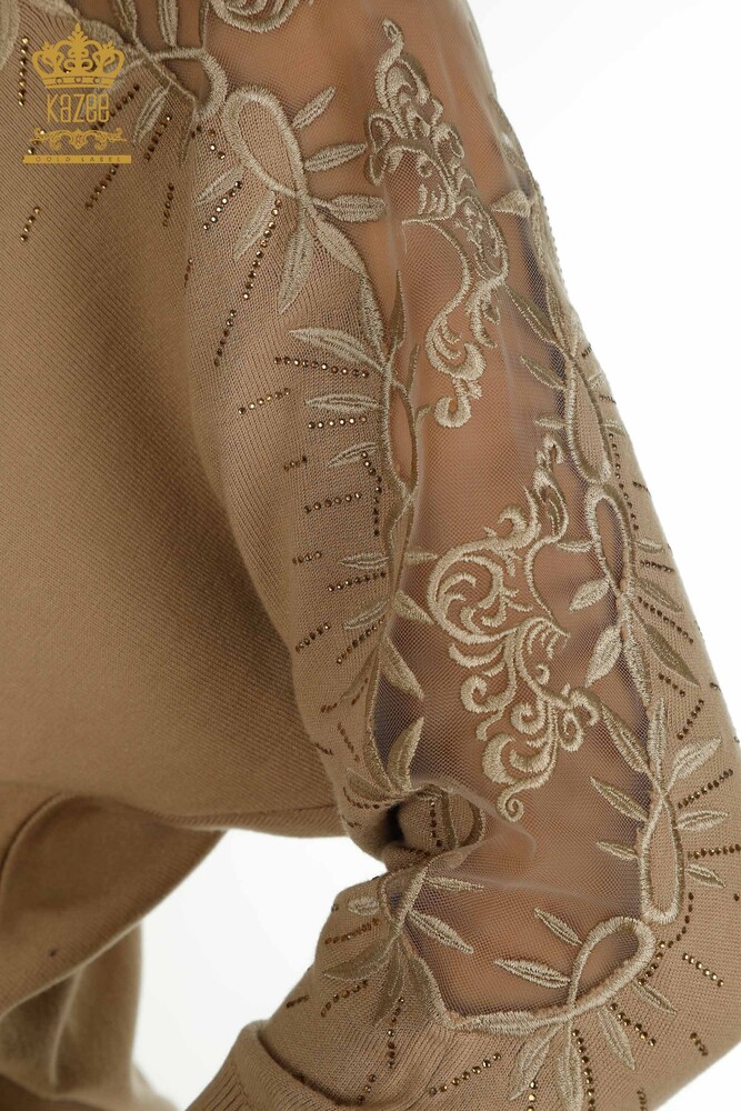 All'ingrosso Maglione di maglieria da donna - Tulle dettagliato - Beige - 15699 | KAZEE - 5