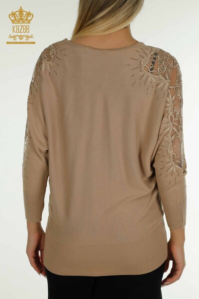 All'ingrosso Maglione di maglieria da donna - Tulle dettagliato - Beige - 15699 | KAZEE - 7