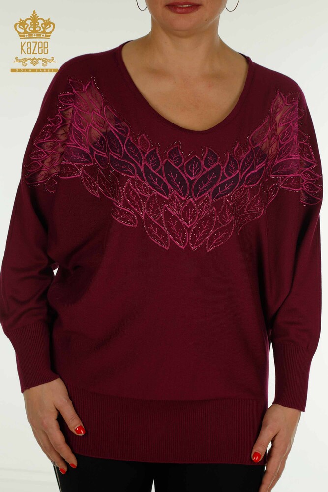 All'ingrosso Maglione da donna - Tulle dettagliato - Lilla - 16942 | KAZEE - 2