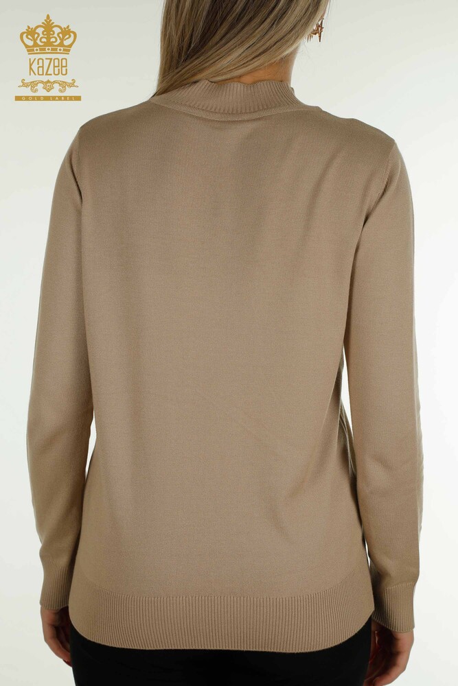 All'ingrosso Maglione di maglieria da donna - Uccello ricamato - Beige - 30745 | KAZEE - 7