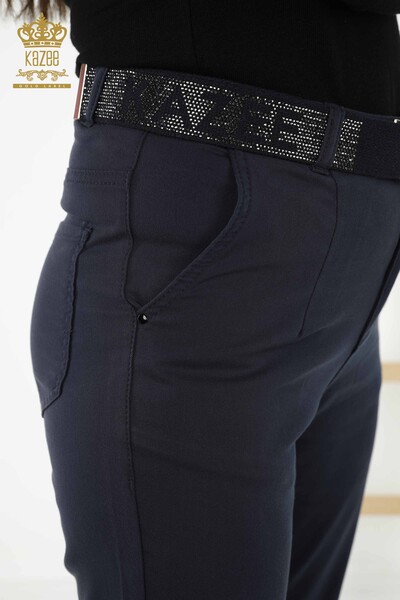 Pantaloni da donna all'ingrosso con tasche per cintura Navy - 3685 | KAZEE - 3