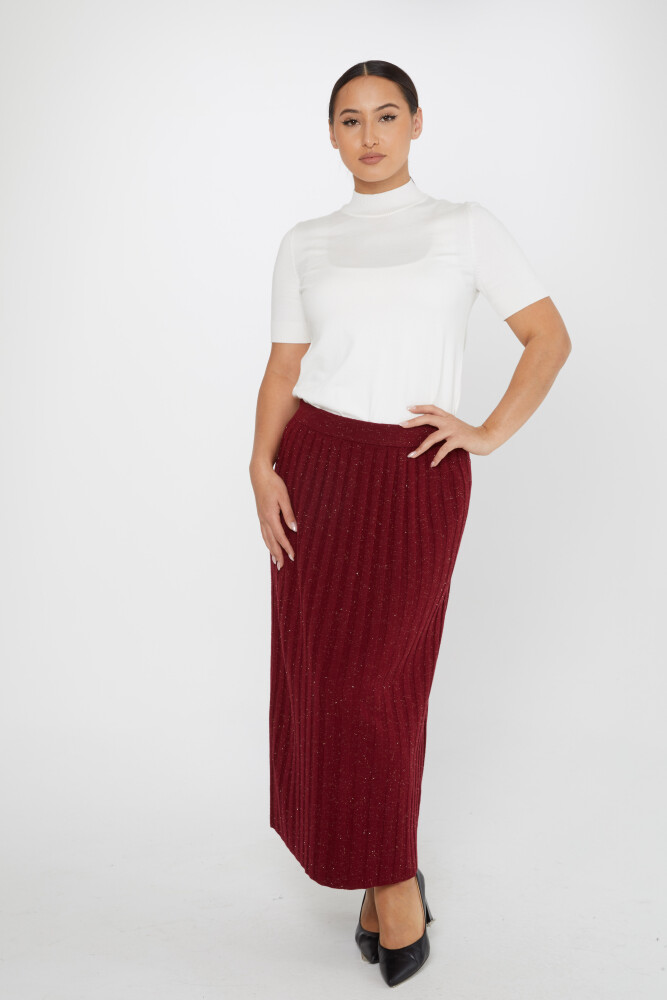 Jupe en tricot avec détail pailleté longue Rouge Claret - 31548 | KAZEE (Lot de 3 L-XL-2XL) - 1