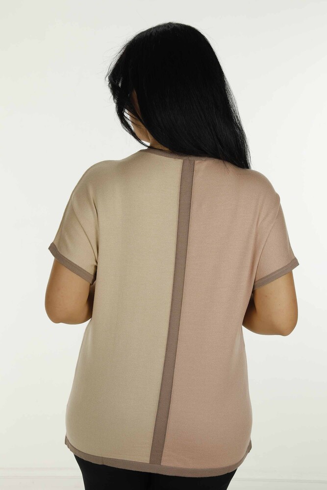 Maglieria con dettagli in pietra girocollo all'ingrosso da donna Kazee - Beige| 31049 - 6