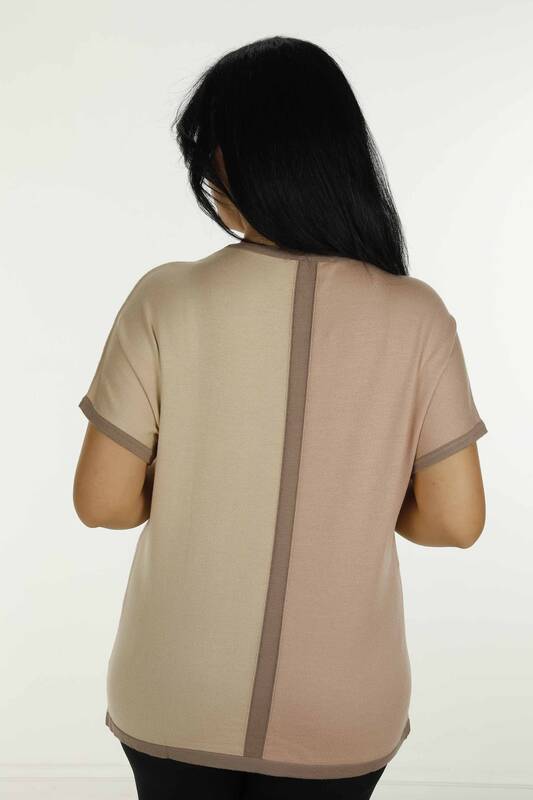 Maglieria con dettagli in pietra girocollo all'ingrosso da donna Kazee - Beige| 31049