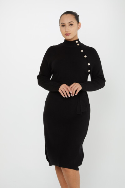 Kleid mit Knopfdetail und Taillenband, langärmlig, Schwarz – 30283 | KAZEE (4er-Set S-M-L-XL) - 1