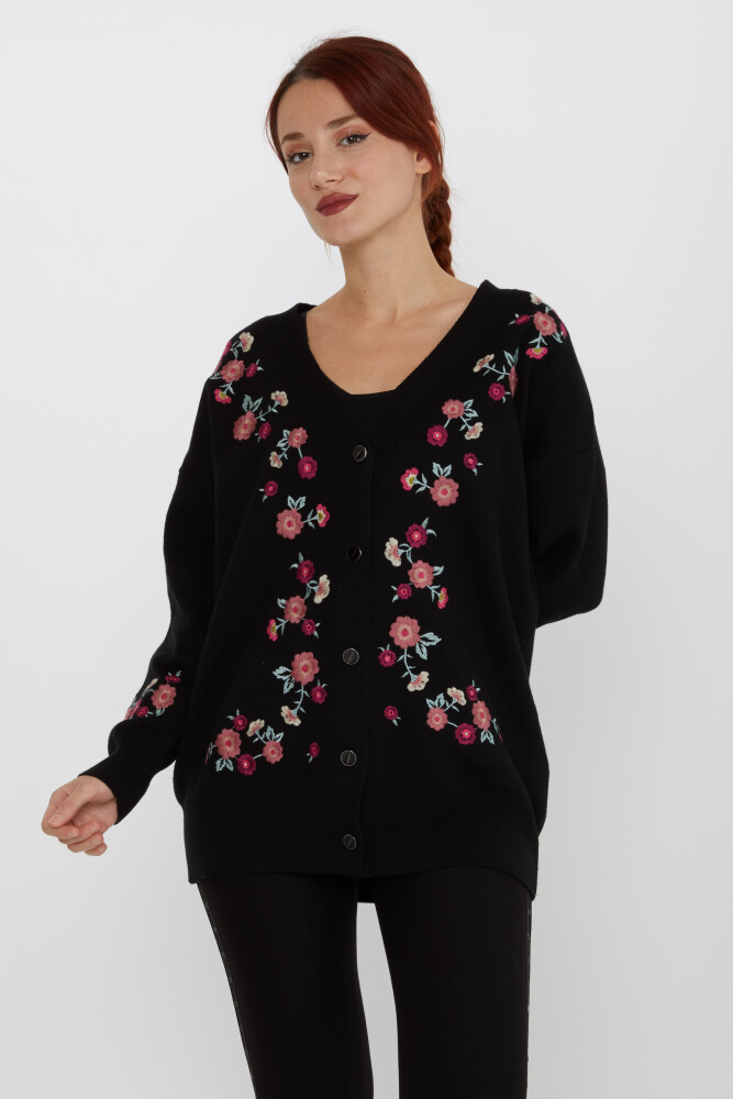 Knitted Cardigan Floral Embroidered Black - 31197 | KAZEE (Set of 3 L-XL-2XL) - 1