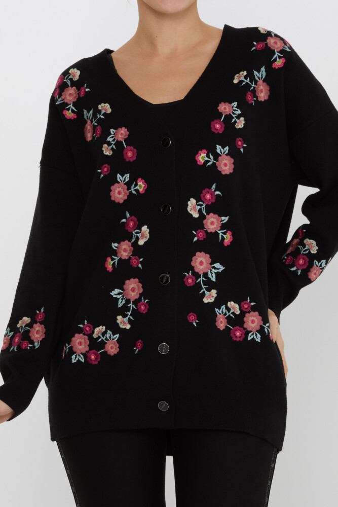 Knitted Cardigan Floral Embroidered Black - 31197 | KAZEE (Set of 3 L-XL-2XL) - 2