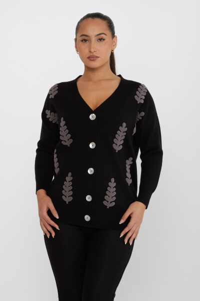 Knitted Cardigan Leaf Pattern Black - 31209 | KAZEE (Set of 3 M-L-XL) - 1