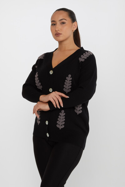 Knitted Cardigan Leaf Pattern Black - 31209 | KAZEE (Set of 3 M-L-XL) - 2