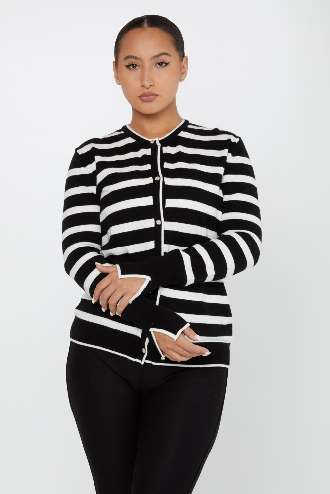 Knitted Cardigan Striped Black-Ecru - 2425-31108 | KAZEE (Set of 3 S-M-L) - 1