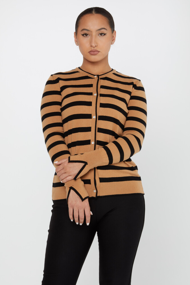 Knitted Cardigan Striped Camel-Black- 2425-31108 | KAZEE (Set of 3 S-M-L) - 1