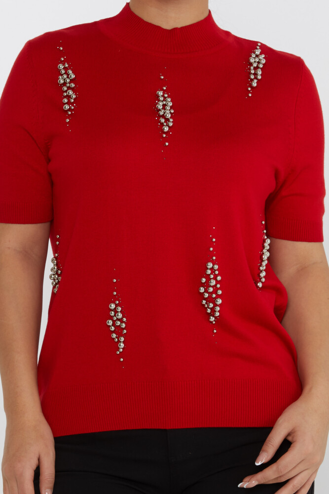 Knitted Sweater Beaded Embroidered Red - 16929 | KAZEE (Set of 4 L-XL-2XL-3XL) - 3