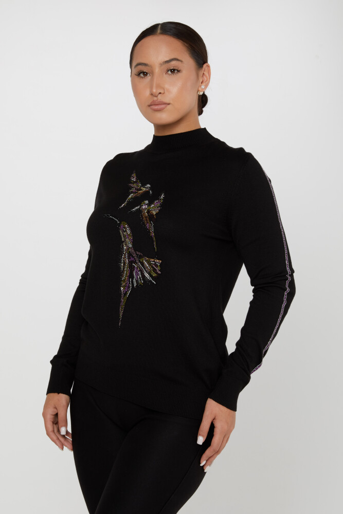 Knitted Sweater Bird Patterned Black - 31038 | KAZEE (Set of 4 L-XL-2XL-3XL) - 1