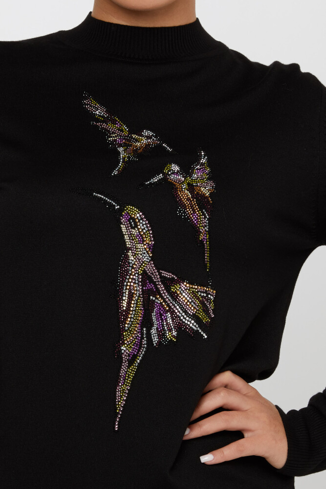 Knitted Sweater Bird Patterned Black - 31038 | KAZEE (Set of 4 L-XL-2XL-3XL) - 3