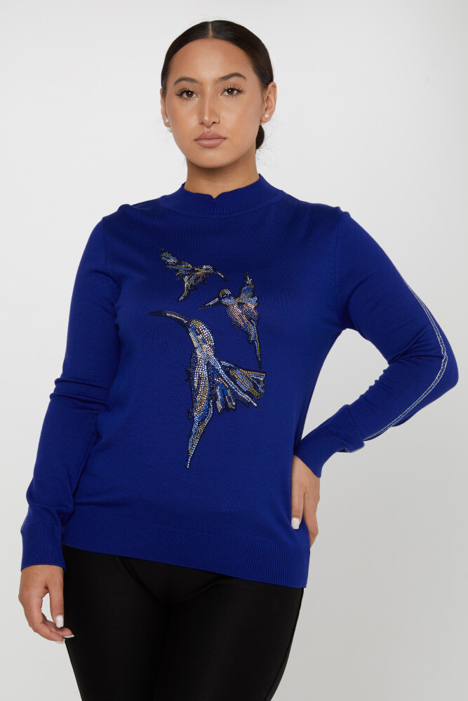 Knitted Sweater Bird Patterned Saxe - 31038 | KAZEE (Set of 4 L-XL-2XL-3XL) - 1