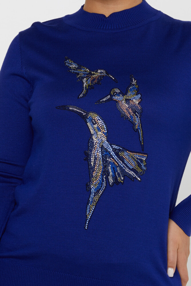 Knitted Sweater Bird Patterned Saxe - 31038 | KAZEE (Set of 4 L-XL-2XL-3XL) - 3