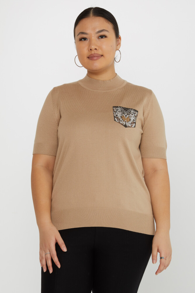 Knitted Sweater Butterfly Stone Embroidered Beige - 31552 | KAZEE (Set of 3 M-L-XL) - 1