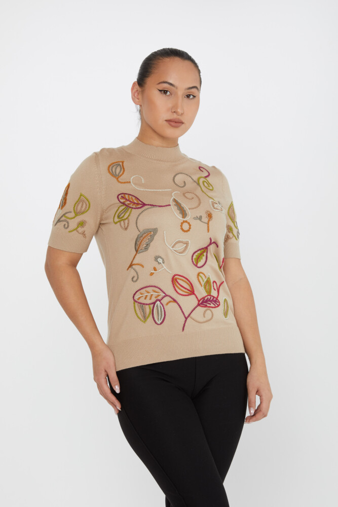 Knitted Sweater Colorful Embroidery Beige - 15844 | KAZEE (Set of 4 L-XL-2XL-3XL) - 2