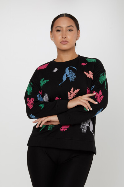 Knitted Sweater Colorful Embroidery Black - 17798 | KAZEE (Set of 3 M-L-XL) - Kazee