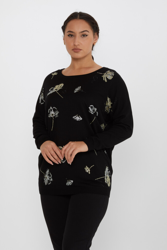 Knitted Sweater Floral Detail Black - 16622 | KAZEE (Set of 3 L-XL-2XL) - 1